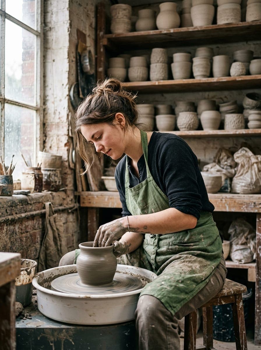 A potter at her wheel, the kind of moment customers love to see